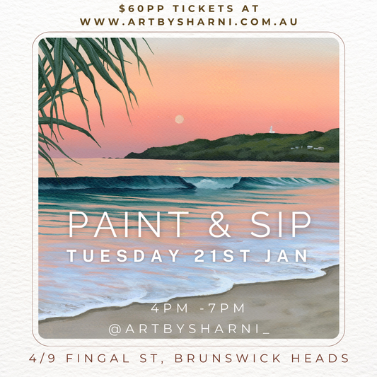 Paint & Sip: TUESDAY 21st JANUARY - "Peaches & Cream" @ Art by Sharni POP-UP, Brunswick Heads